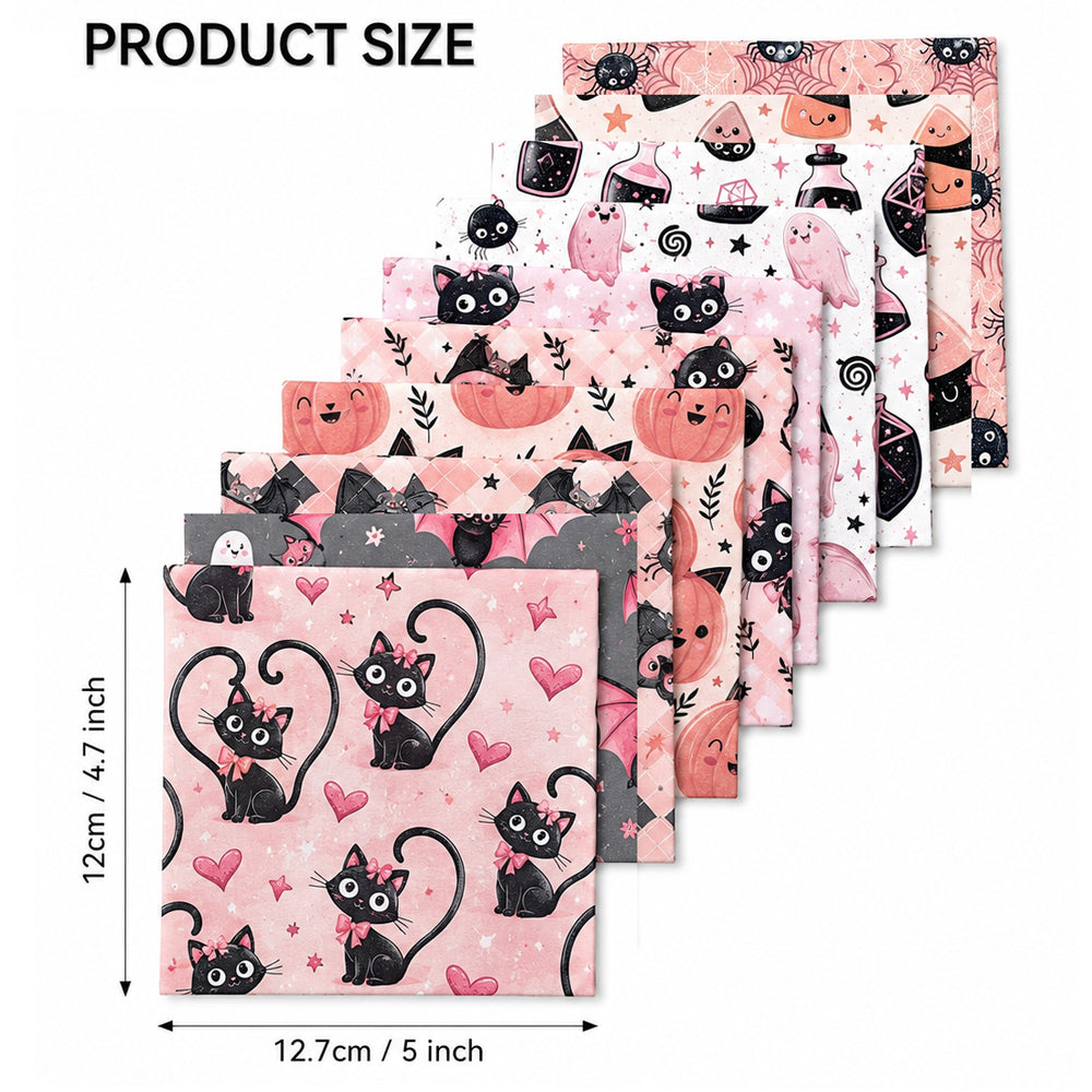 10pcs Charm Pack Set  Bat Ghost Cat Pumpkin Halloween Vintage Style Pattern Handmade DIY with Rich Color and Texture Elements 100% Polyester Patchwork in 10 Design Styles Suitable for Patchwork DIY Craft Projects DIY Wallet Making Gift Giving Bag Making