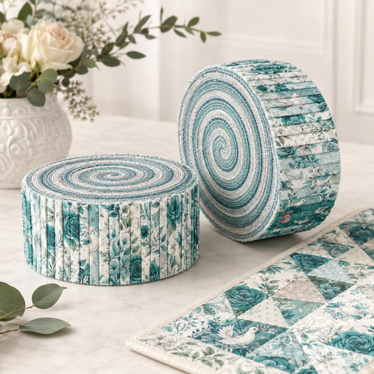 10pcs Vintage Blue Floral Burgundy Pattern Jelly Roll Fabric Strips 2.5X19.7inch Pre-Cut 100% Polyester For Patchwork Quilts, Table Runners, Placemats, Tote Bags, Storage Pouches, Makeup Bags, Coasters, Quilt Blocks & Binding