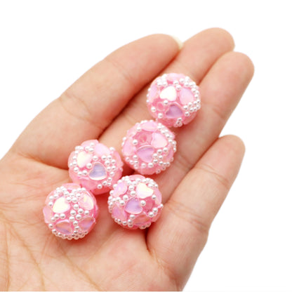 1Pc Festive Series Faux Rhinestone Pearl Acrylic Beads Heart Shaped Loose Spacer Beads Charms with Hole Ideal for DIY Jewelry Making DIY Bracelet Necklace Chain Earrings Charm Pen Bangle Decors Festive Craft Supplies