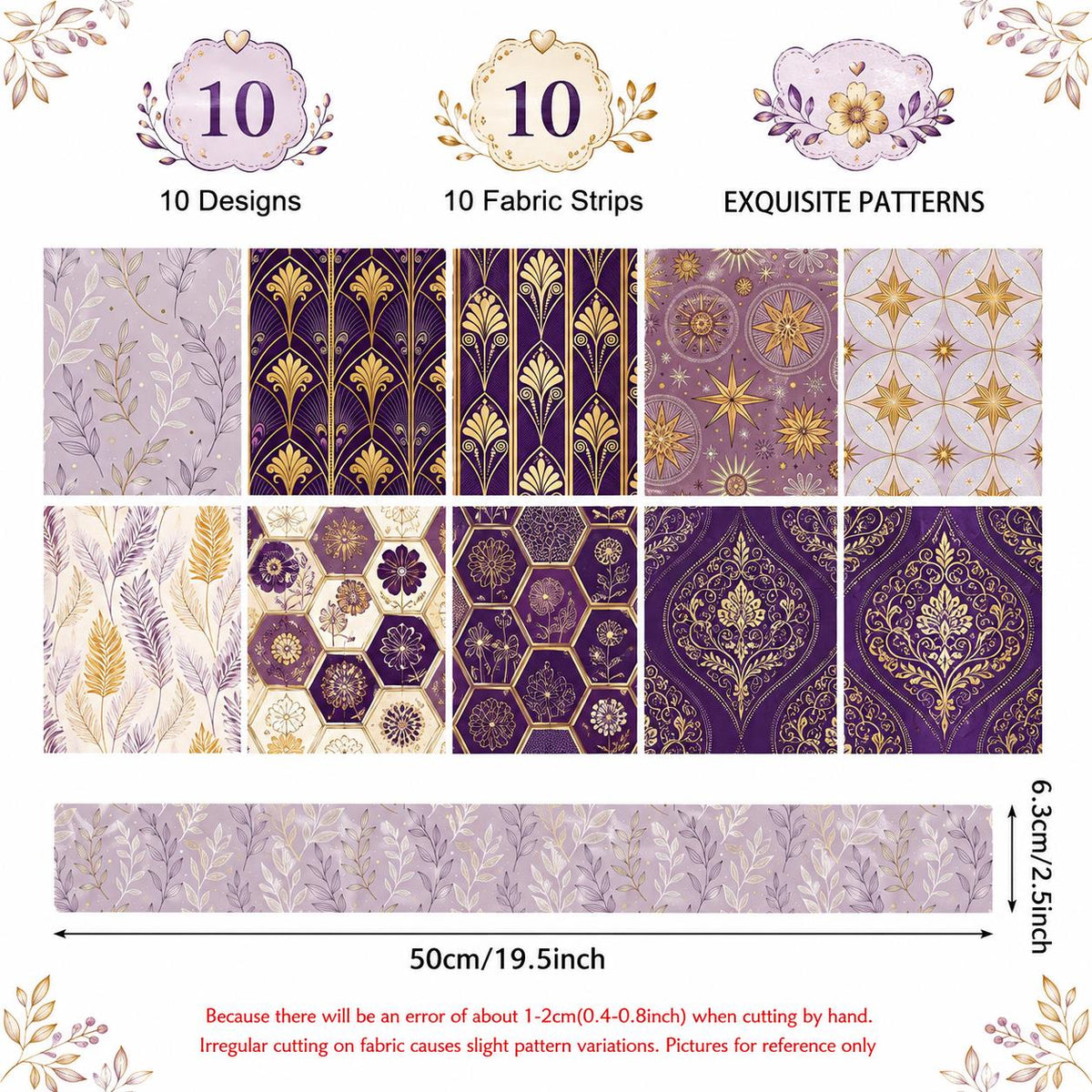 10pcs Vintage Floral Leaf Pattern Jelly Roll Fabric Strips 2.5X19.7inch Pre-Cut 100% Polyester For Patchwork Quilts, Table Runners, Placemats, Tote Bags, Storage Pouches, Makeup Bags, Coasters, Quilt Blocks & Binding