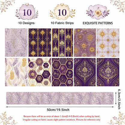 10pcs Vintage Floral Leaf Pattern Jelly Roll Fabric Strips 2.5X19.7inch Pre-Cut 100% Polyester For Patchwork Quilts, Table Runners, Placemats, Tote Bags, Storage Pouches, Makeup Bags, Coasters, Quilt Blocks & Binding