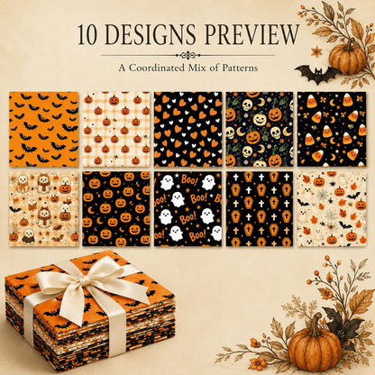 10Pc/Set Halloween Series Pumpkin Bat Cat Stripe Fat Quarter Fabric, Pre-Cut Square Fabric Assort, Fabric Set, Craft Fabric, Handmade DIY Patchwork Fabric,Home Quilting Sewing Fabric, Packaging Fabric, Scrapbooking Craft Hobbyist