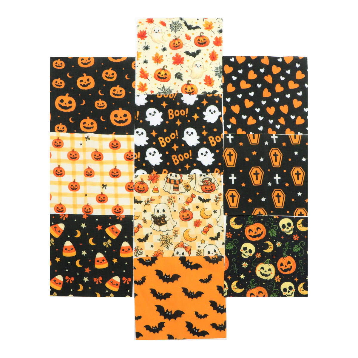10Pc/Set Halloween Series Pumpkin Bat Cat Stripe Fat Quarter Fabric, Pre-Cut Square Fabric Assort, Fabric Set, Craft Fabric, Handmade DIY Patchwork Fabric,Home Quilting Sewing Fabric, Packaging Fabric, Scrapbooking Craft Hobbyist