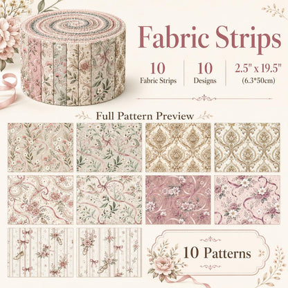 10pcs Vintage Floral Pattern Jelly Roll Fabric Strips 2.5X19.7inch Pre-Cut 100% Polyester For Patchwork Quilts, Table Runners, Placemats, Tote Bags, Storage Pouches, Makeup Bags, Coasters, Quilt Blocks & Binding