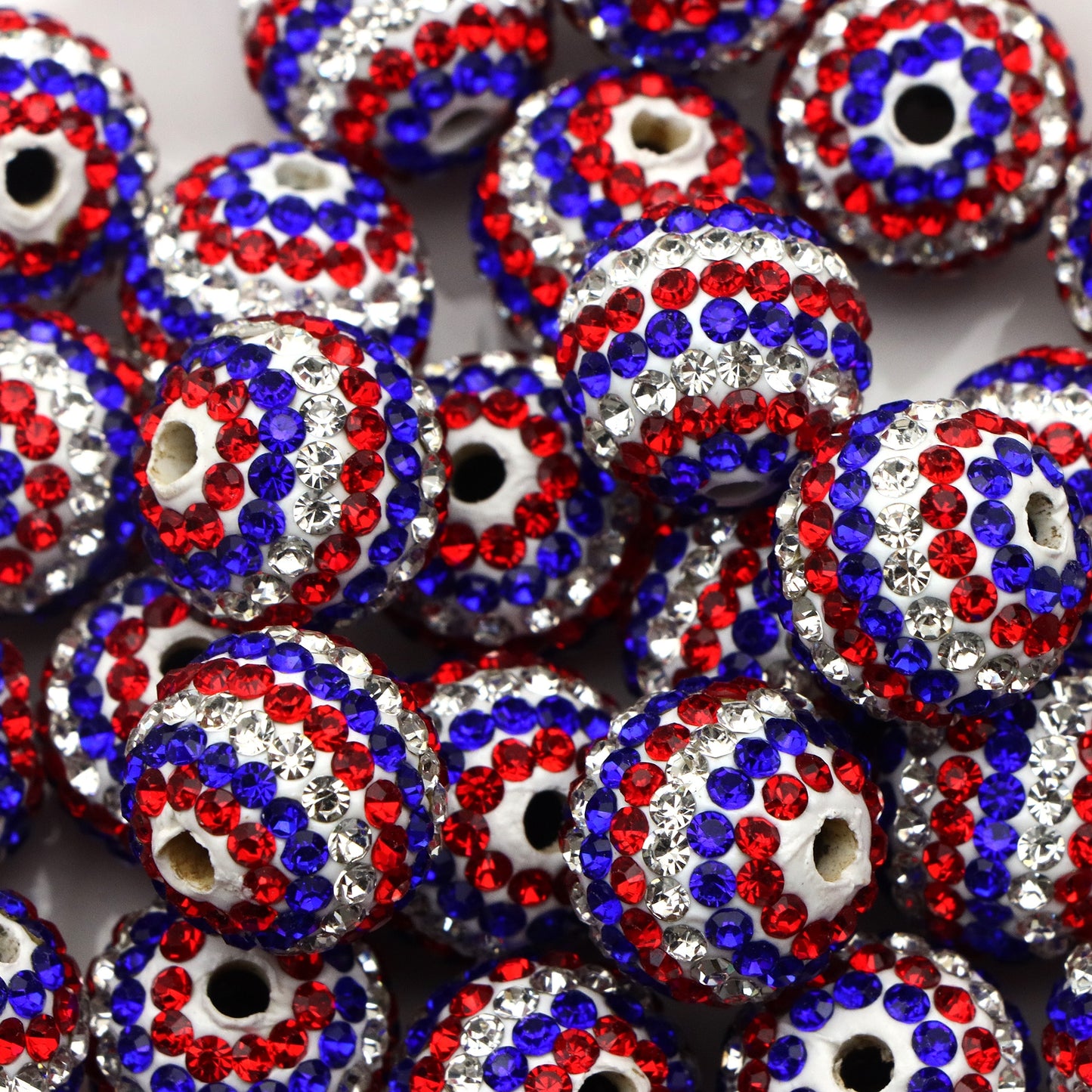 1Pc Independence Day Faux Rhinestone Acrylic Beads 16mm Sparkling Crystal Rhinestone Spacer Beads Charms Ideal for DIY Necklaces, Bracelets, and Earrings Jewelry Making 4th Of July Decorations