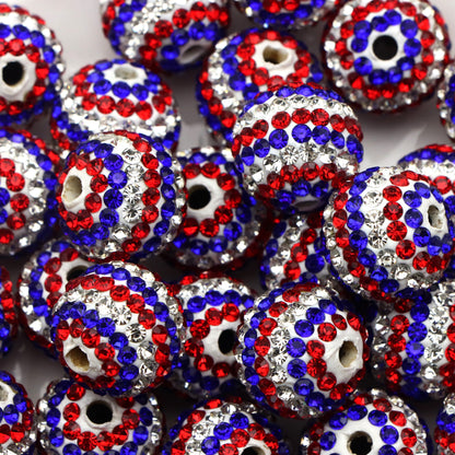 1Pc Independence Day Faux Rhinestone Acrylic Beads 16mm Sparkling Crystal Rhinestone Spacer Beads Charms Ideal for DIY Necklaces, Bracelets, and Earrings Jewelry Making 4th Of July Decorations