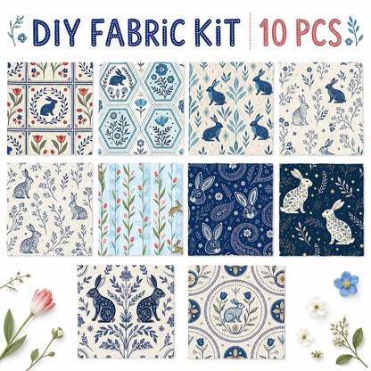 10pcs Charm Pack Set Floral Rabbit Vintage Style Pattern Handmade DIY with Rich Color and Texture Elements 100% Polyester Patchwork in 10 Design Styles Suitable for Patchwork DIY Craft Projects DIY Wallet Making Gift Giving Bag Making Mother's Day Gift