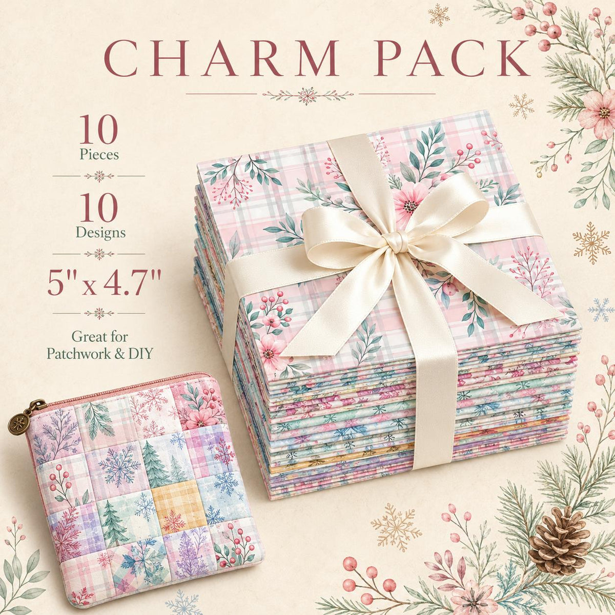 10Pc/Set Flower Plaid Christmas Series Star Fat Quarter Fabric, Pre-Cut Square Fabric Assort, Fabric Set, Craft Fabric, Handmade DIY Patchwork Fabric,Home Quilting Sewing Fabric, Packaging Fabric, Scrapbooking Craft Hobbyist