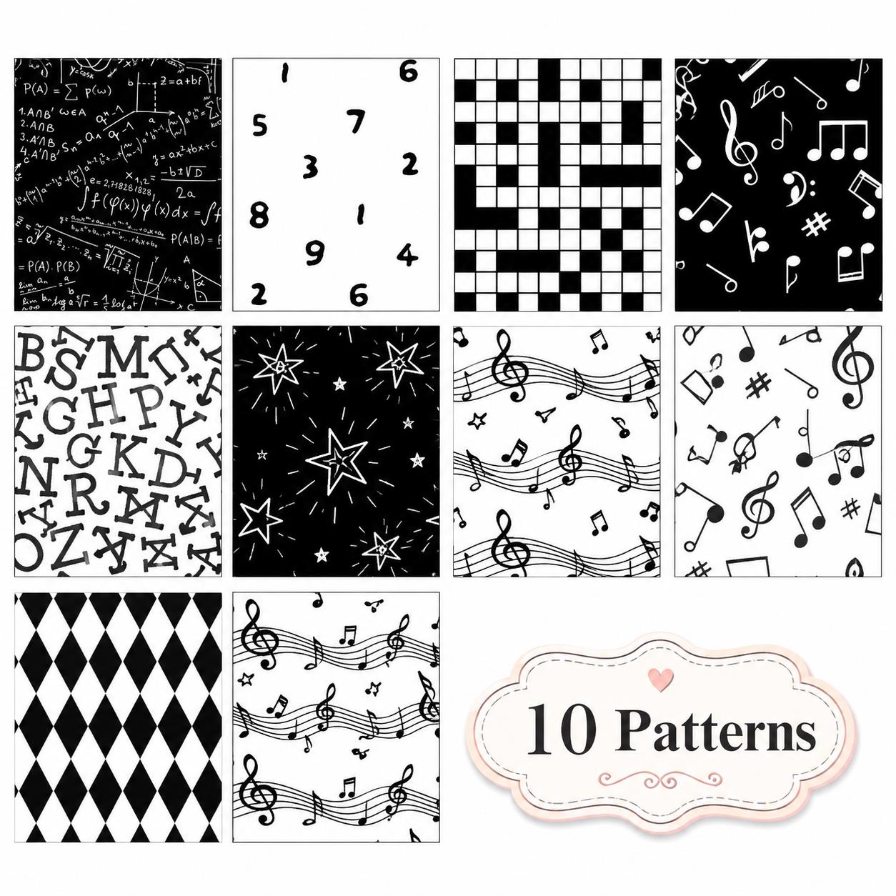 10Pc/Set, Making 10 Images 1pc Each, Each Size: 6.3*50cm Back to School White and Black Series Sliced Fabric Set Style Combination, Polyester Jelly Roll Fabric Strips, Pre-Cut Quilting Squares, For Quilting DIY, Handicrafts And Sewing, Blankets, Rugs