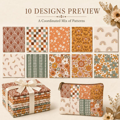 10pcs Charm Pack Set Floral Autumn Pattern 100% Polyester Patchwork in 10 Design Styles, Ready-to-Sew Without Cutting, Suitable For Patchwork Wallet Making Gift Giving Tote Bags Coasters DIY Craft Projects