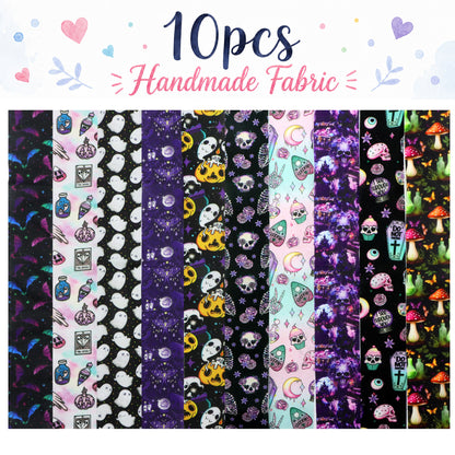 10Pc/Set, Making 10 Images 1pc Each, Each Size: 6.3*50cm Black Candy Skull Pumpkin Bat Ghost Halloween Series Sliced Fabric Set Style Combination, Polyester Jelly Roll Fabric Strips, Pre-Cut Quilting Squares, For Quilting DIY, Handicrafts And Sewing, Blan