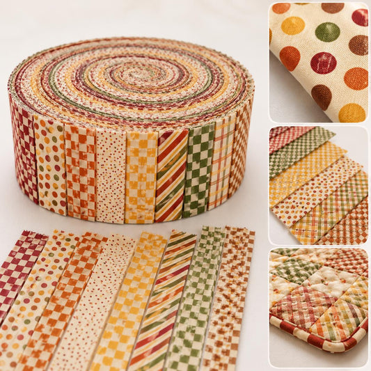 10pcs Vintage Plaid Dot Pattern Jelly Roll Fabric Strips 2.5X19.7inch Pre-Cut 100% Polyester For Patchwork Quilts, Table Runners, Placemats, Tote Bags, Storage Pouches, Makeup Bags, Coasters, Quilt Blocks & Binding