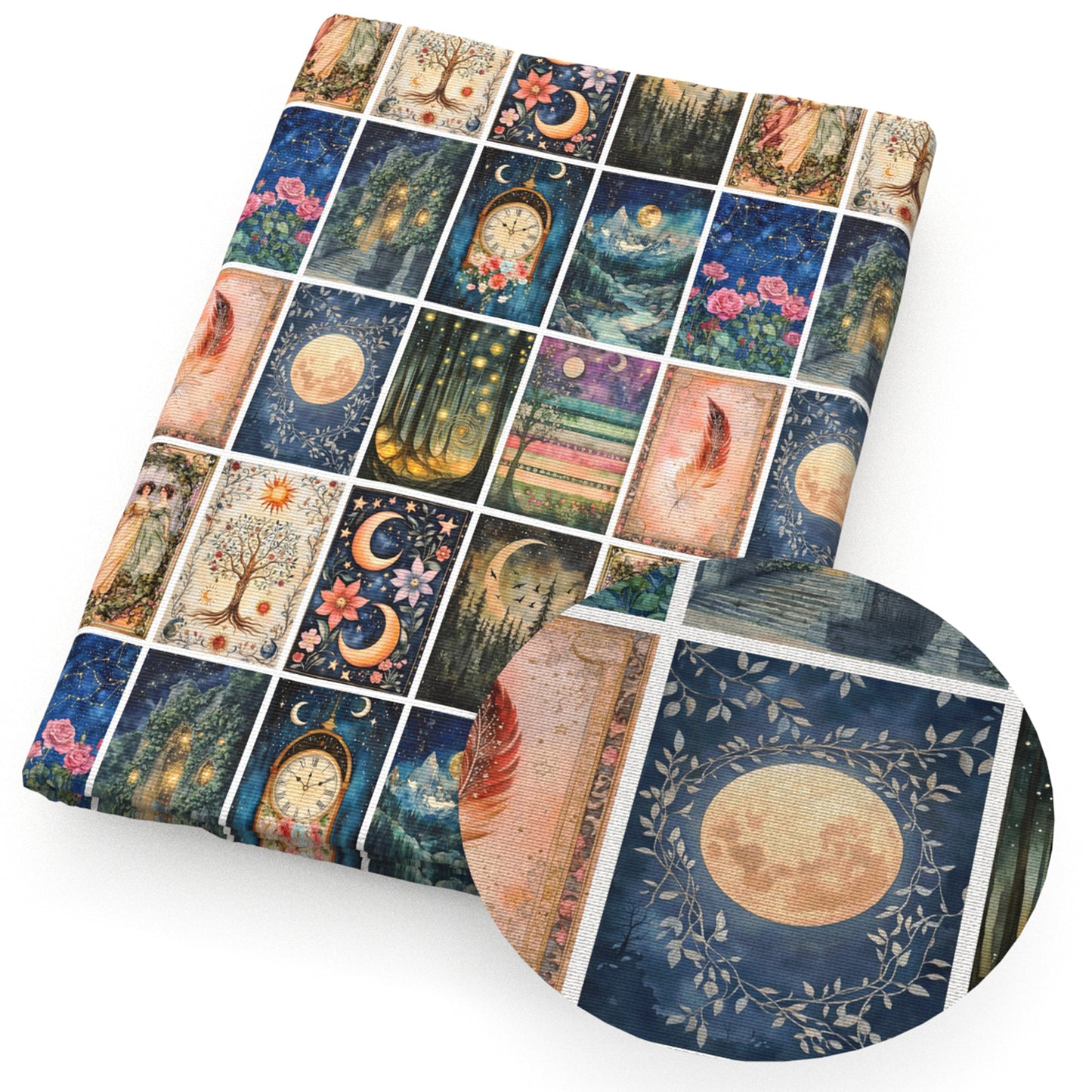tarot card feather flowerfloral moon star starfish mountain fabric