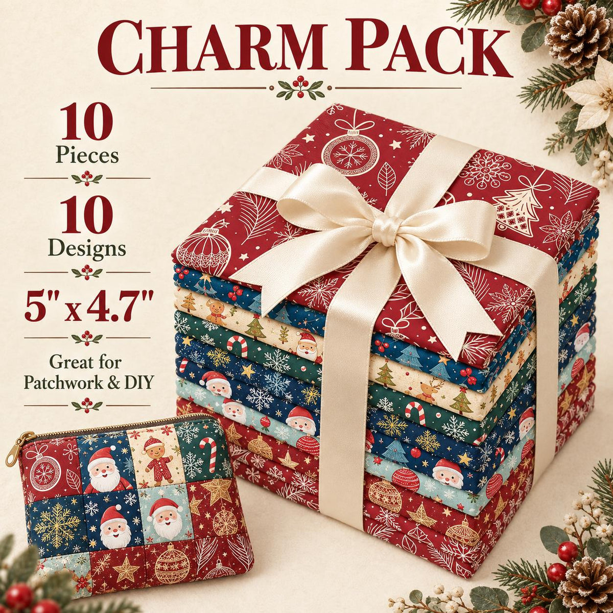 10Pc/Set Christmas Series Star Deer Santa Claus Holly Crutch Fat Quarter Fabric, Pre-Cut Square Fabric Assort, Fabric Set, Craft Fabric, Handmade DIY Patchwork Fabric,Home Quilting Sewing Fabric, Packaging Fabric, Scrapbooking Craft Hobbyist