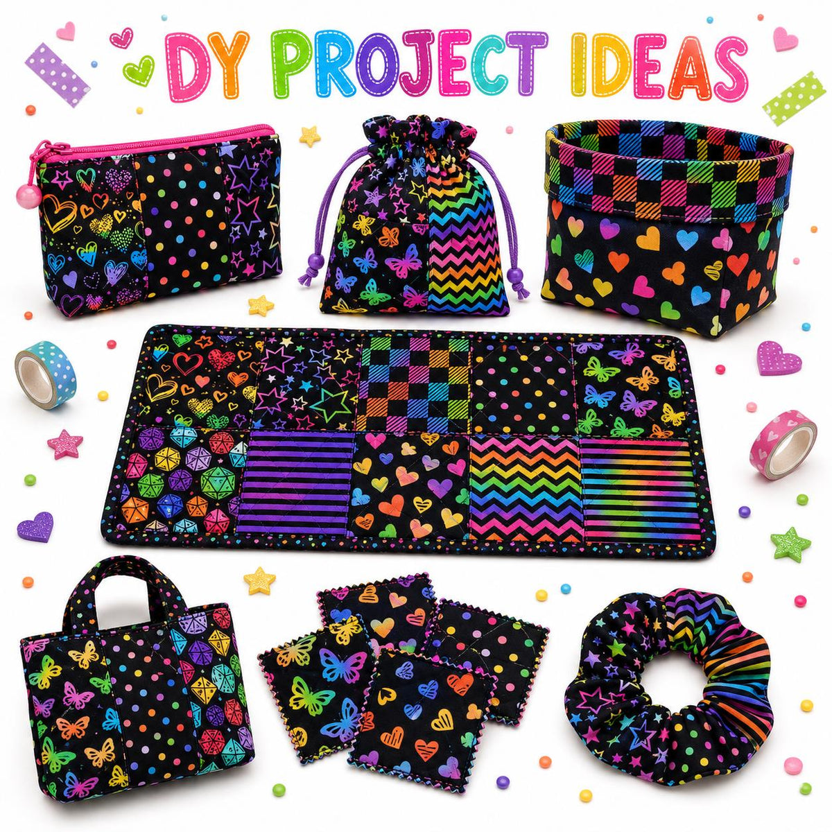 10Pc/Set Black SerieS Stripe Butterfly Dot Plaid Star Valentine's Day Fat Quarter Fabric, Pre-Cut Square Fabric Assort, Fabric Set, Craft Fabric, Handmade DIY Patchwork Fabric,Home Quilting Sewing Fabric, Packaging Fabric, Scrapbooking Craft Hobbyist