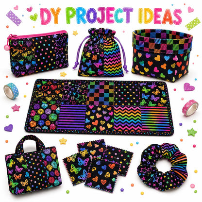 10Pc/Set Black SerieS Stripe Butterfly Dot Plaid Star Valentine's Day Fat Quarter Fabric, Pre-Cut Square Fabric Assort, Fabric Set, Craft Fabric, Handmade DIY Patchwork Fabric,Home Quilting Sewing Fabric, Packaging Fabric, Scrapbooking Craft Hobbyist