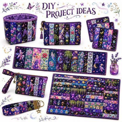 10pcs Vintage Moon Cat Bottle Night Pattern Jelly Roll Fabric Strips 2.5X19.7inch Pre-cut 100% Polyester for Patchwork Quilts, Table Runners, Placemats, Tote Bags, Storage Pouches, Makeup Bags, Coasters, Quilt Blocks & Binding Halloween Gift