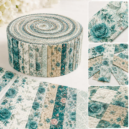 10pcs Vintage Blue Floral Burgundy Pattern Jelly Roll Fabric Strips 2.5X19.7inch Pre-Cut 100% Polyester For Patchwork Quilts, Table Runners, Placemats, Tote Bags, Storage Pouches, Makeup Bags, Coasters, Quilt Blocks & Binding