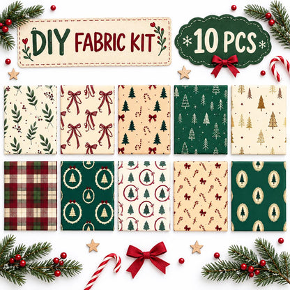 10Pc/Set Christmas Series Plaid Tree Bowknot Star Crutch Fat Quarter Fabric, Pre-Cut Square Fabric Assort, Fabric Set, Craft Fabric, Handmade DIY Patchwork Fabric,Home Quilting Sewing Fabric, Packaging Fabric, Scrapbooking Craft Hobbyist