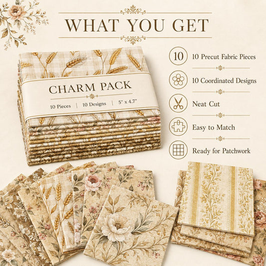 10pcS Charm Pack Set Floral Ear Of Wheat Pattern VIntage Style HAndmade DIY With Rich Color and Texture Elements 100% Polyester Patchwork in 10 Design Styles Suitable For Patchwork DIY Craft Projects DIY Wallet Making Gift Giving Bag Making Mother's Day G