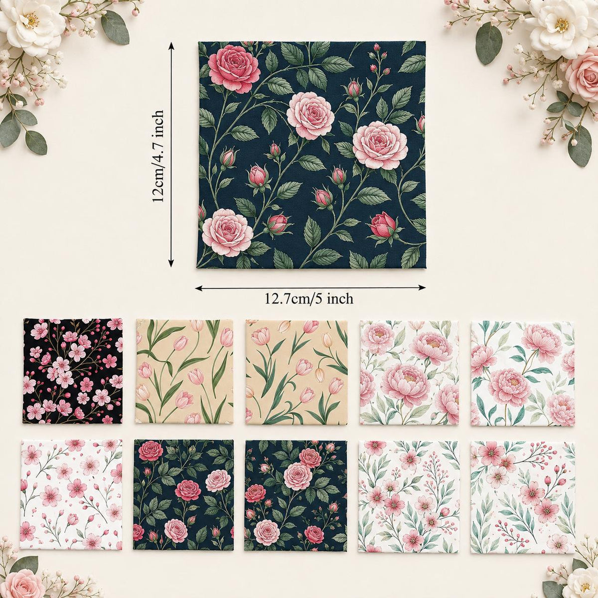 10Pc/Set Flower Series Fat Quarter Fabric, Pre-Cut Square Fabric Assort, Fabric Set, Craft Fabric, Handmade DIY Patchwork Fabric,Home Quilting Sewing Fabric, Packaging Fabric, Scrapbooking Craft Hobbyist