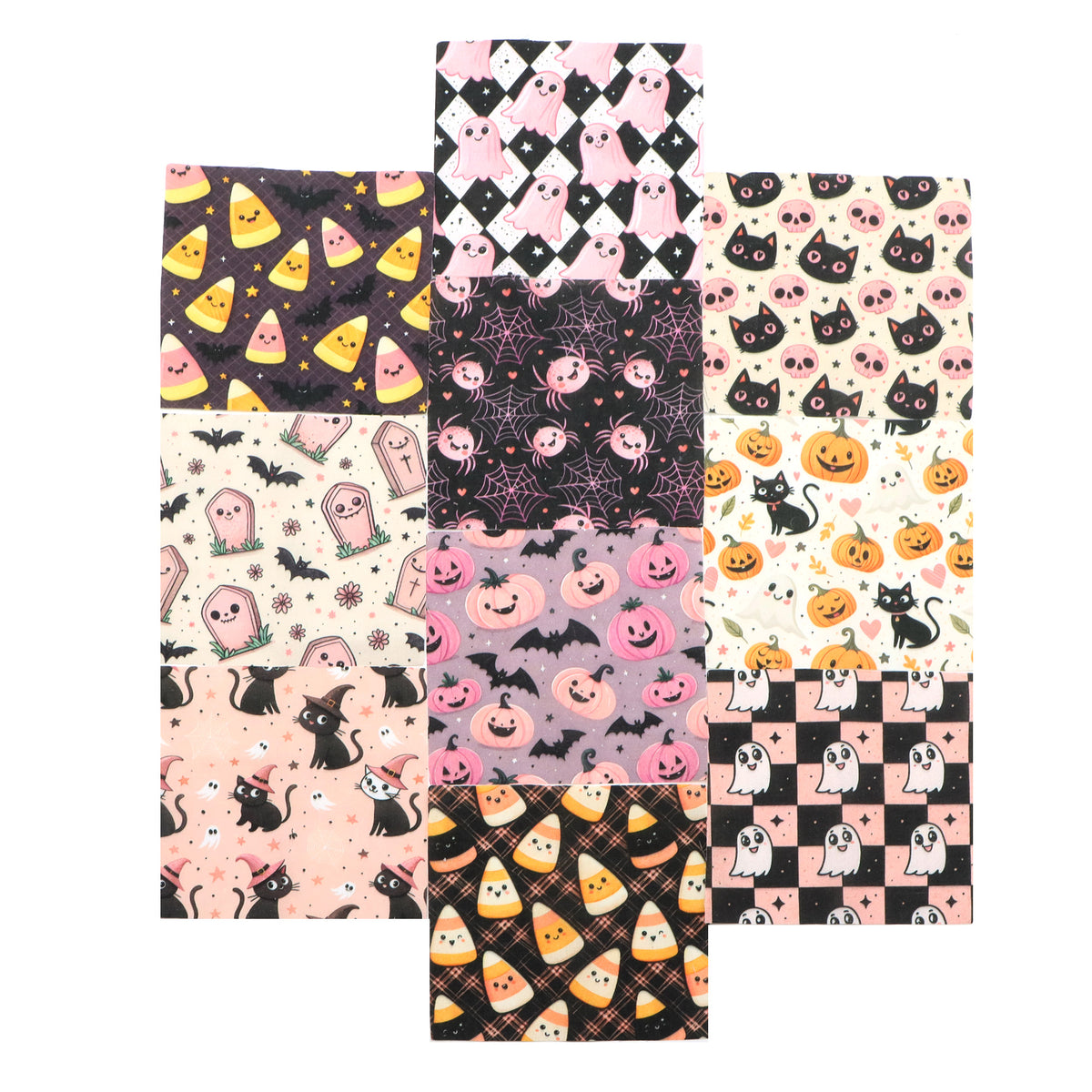10pcs Charm Pack Set  Bat Ghost Cat Pumpkin Halloween Vintage Style Pattern Handmade DIY with Rich Color and Texture Elements 100% Polyester Patchwork in 10 Design Styles Suitable for Patchwork DIY Craft Projects DIY Wallet Making Gift Giving Bag Making