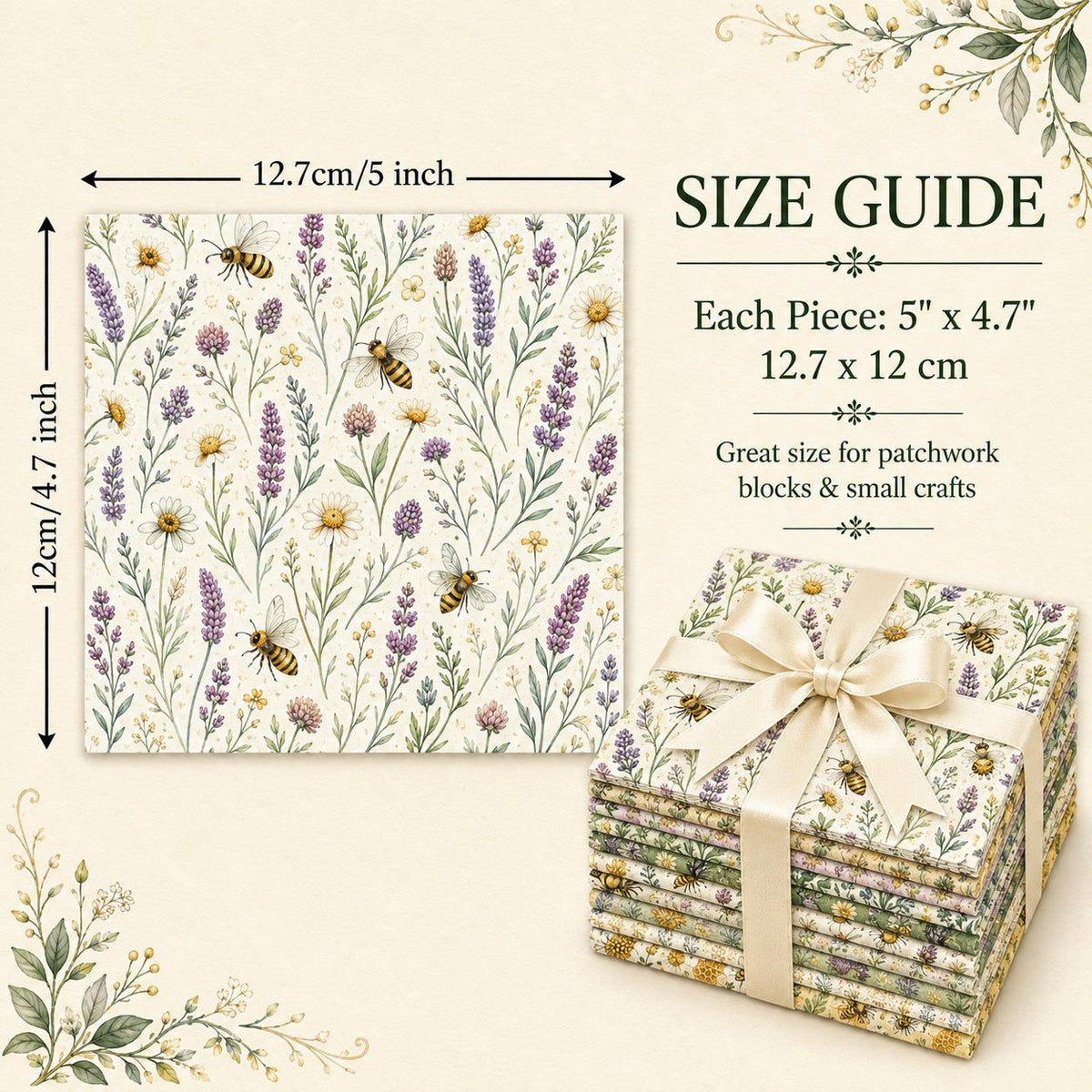 10Pc/Set Flower Daisy Series Bee Mushroom Lavender Fat Quarter Fabric, Pre-Cut Square Fabric Assort, Fabric Set, Craft Fabric, Handmade DIY Patchwork Fabric,Home Quilting Sewing Fabric, Packaging Fabric, Scrapbooking Craft Hobbyist