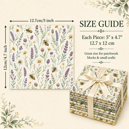 10Pc/Set Flower Daisy Series Bee Mushroom Lavender Fat Quarter Fabric, Pre-Cut Square Fabric Assort, Fabric Set, Craft Fabric, Handmade DIY Patchwork Fabric,Home Quilting Sewing Fabric, Packaging Fabric, Scrapbooking Craft Hobbyist