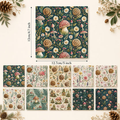 10Pc/Set Flower Mushroom Series Daisy Snails  Fat Quarter Fabric, Pre-Cut Square Fabric Assort, Fabric Set, Craft Fabric, Handmade DIY Patchwork Fabric,Home Quilting Sewing Fabric, Packaging Fabric, Scrapbooking Craft Hobbyist