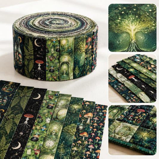 10pcs Vintage Wishing Bottle Skull Dark Pattern Jelly Roll Fabric Strips 2.5X19.7inch Pre-cut 100% Polyester for Patchwork Quilts, Table Runners, Placemats, Tote Bags, Storage Pouches, Makeup Bags, Coasters, Quilt Blocks & Binding Halloween Gift