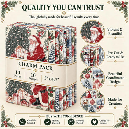 10Pc/Set Christmas Series Deer Tree Santa Claus Holly Gift Fat Quarter Fabric, Pre-Cut Square Fabric Assort, Fabric Set, Craft Fabric, Handmade DIY Patchwork Fabric,Home Quilting Sewing Fabric, Packaging Fabric, Scrapbooking Craft Hobbyist
