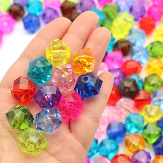 20Pcs Acrylic Transparent Hexagonal Beads Imitation Crystal Beads Loose Beads Diy Handmade Beaded Mobile Phone Chain Bracelet Necklace Making Jewelry Accessories
