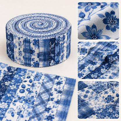 10pcs Vintage Floral Plaid Blue Pattern Jelly Roll Fabric Strips 2.5X19.7inch Pre-cut 100% Polyester for Patchwork Quilts, Table Runners, Placemats, Tote Bags, Storage Pouches, Makeup Bags, Coasters, Quilt Blocks & Binding Multi-color