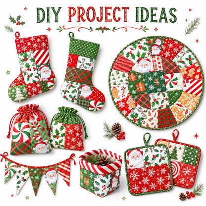 10pcs Charm Pack Set Holly Santa Christmas Pattern Vintage Style Handmade DIY with Rich Color and Texture Elements 100% Polyester Patchwork in 10 Design Styles Suitable for Patchwork DIY Craft Projects DIY Wallet Making Gift Giving Bag Making Mother's Day