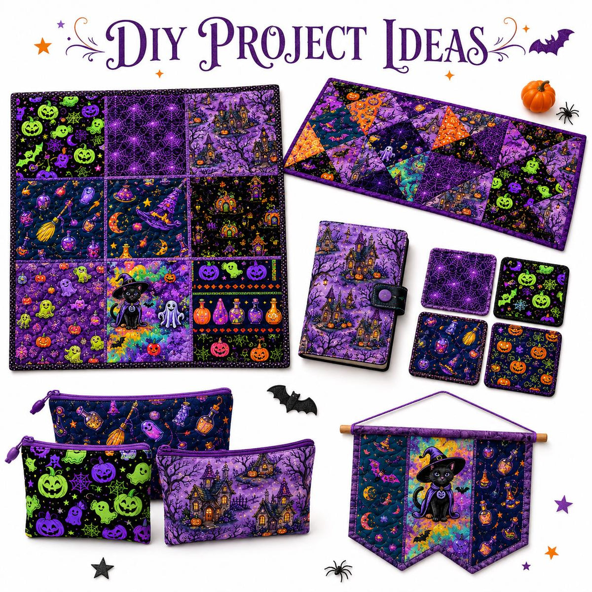 10pcs Charm Pack Set Pumpkin Ghost Halloween Pattern Vintage Style Handmade DIY with Rich Color and Texture Elements 100% Polyester Patchwork in 10 Design Styles Suitable for Patchwork DIY Craft Projects DIY Wallet Making Gift Giving Bag Making Mother's D