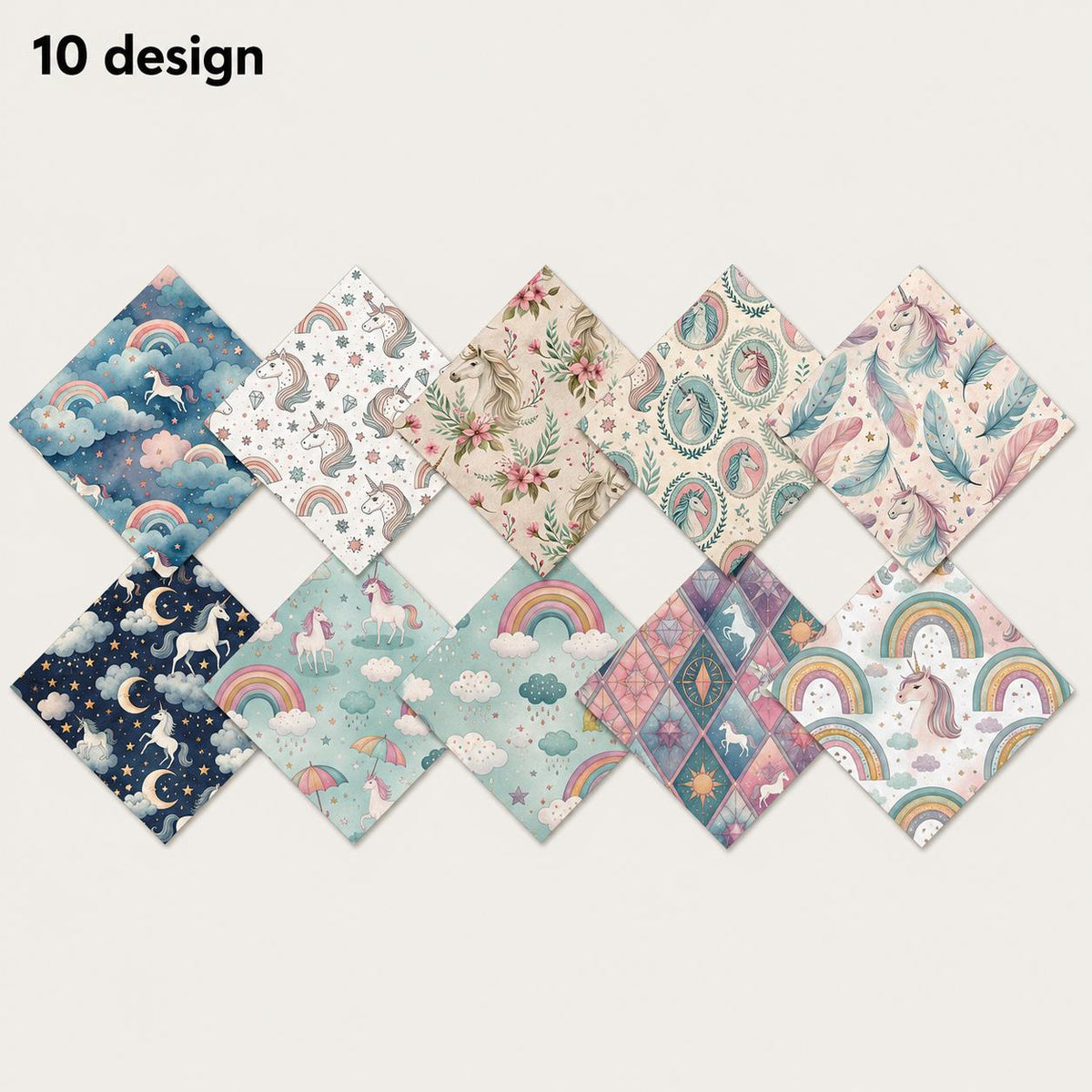 10Pc/Set Unicorn Series Flower Star Moon Umbrella Cloud Fat Quarter Fabric, Pre-Cut Square Fabric Assort, Fabric Set, Craft Fabric, Handmade DIY Patchwork Fabric,Home Quilting Sewing Fabric, Packaging Fabric, Scrapbooking Craft Hobbyist