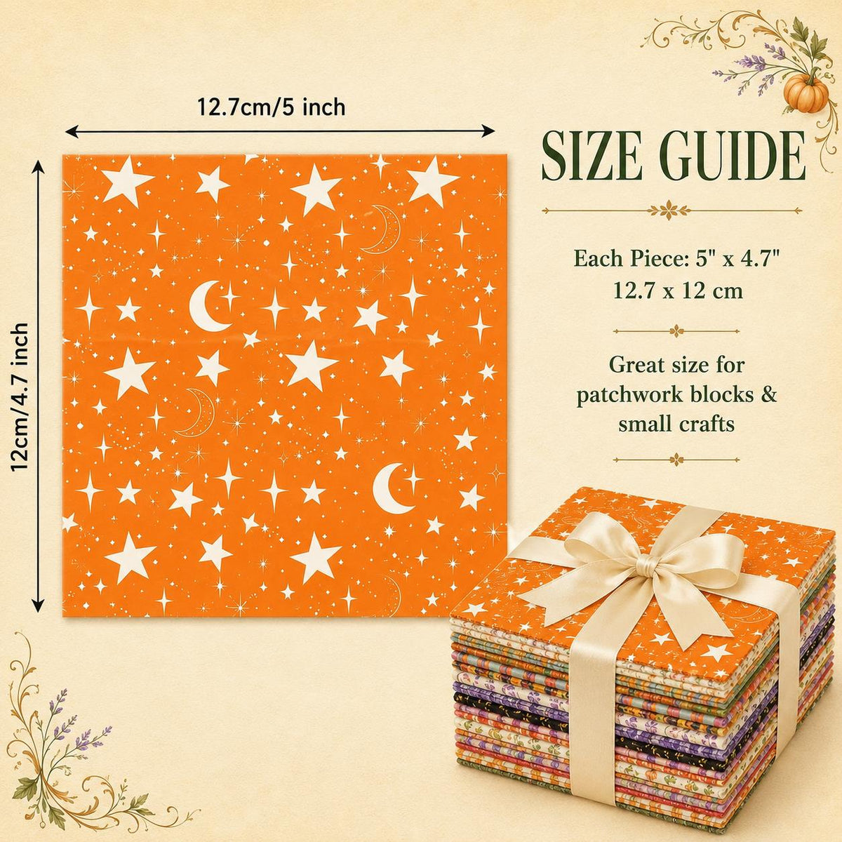 10pcs Charm Pack Set Star Moon Pumpkin Pattern Vintage Style Handmade DIY with Rich Color and Texture Elements 100% Polyester Patchwork in 10 Design Styles Suitable for Patchwork DIY Craft Projects DIY Wallet Making Gift Giving Bag Making Mother's Day Gif