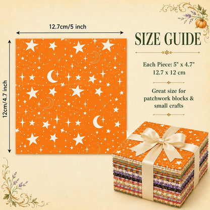 10pcs Charm Pack Set Star Moon Pumpkin Pattern Vintage Style Handmade DIY with Rich Color and Texture Elements 100% Polyester Patchwork in 10 Design Styles Suitable for Patchwork DIY Craft Projects DIY Wallet Making Gift Giving Bag Making Mother's Day Gif
