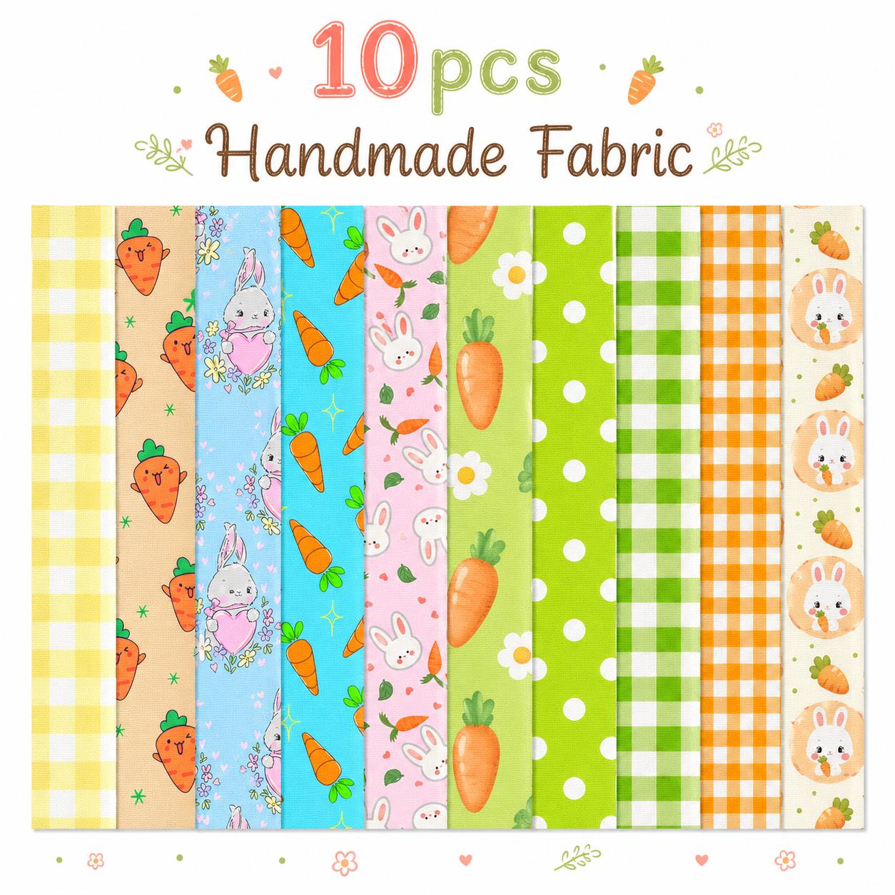 10pcs Vintage carrot Rabbit Bunny Pattern Jelly Roll Fabric Strips 2.5X19.7inch Pre-cut 100% Polyester for Patchwork Quilts, Table Runners, Placemats, Tote Bags, Storage Pouches, Makeup Bags, Coasters, Quilt Blocks & Binding