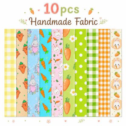 10pcs Vintage carrot Rabbit Bunny Pattern Jelly Roll Fabric Strips 2.5X19.7inch Pre-cut 100% Polyester for Patchwork Quilts, Table Runners, Placemats, Tote Bags, Storage Pouches, Makeup Bags, Coasters, Quilt Blocks & Binding
