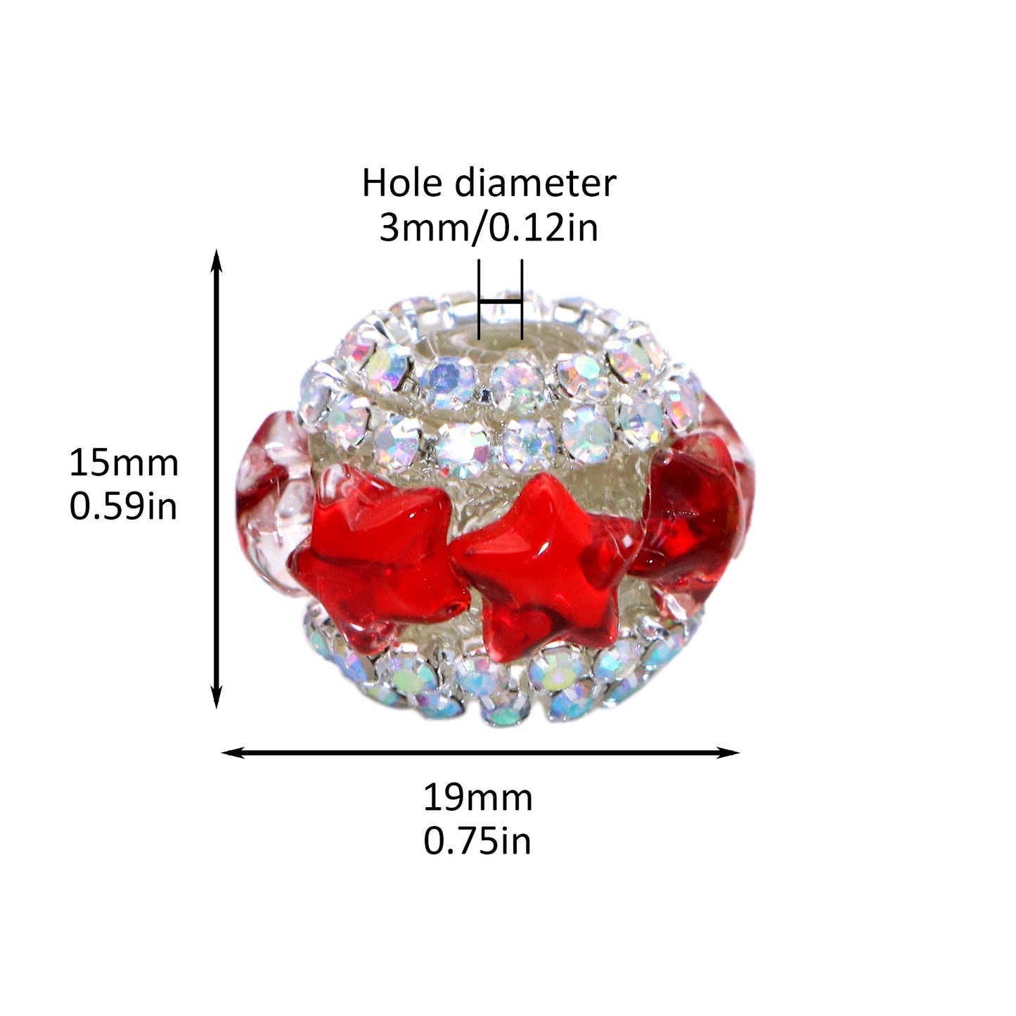 1Pc Faux Rhinestone Acrylic Beads Star Shaped Solid Color Loose Spacer Beads with Hole for Jewelry Making DIY Bracelet Necklace Chain Earrings Charm Bangle Decors Craft Pen Supplies