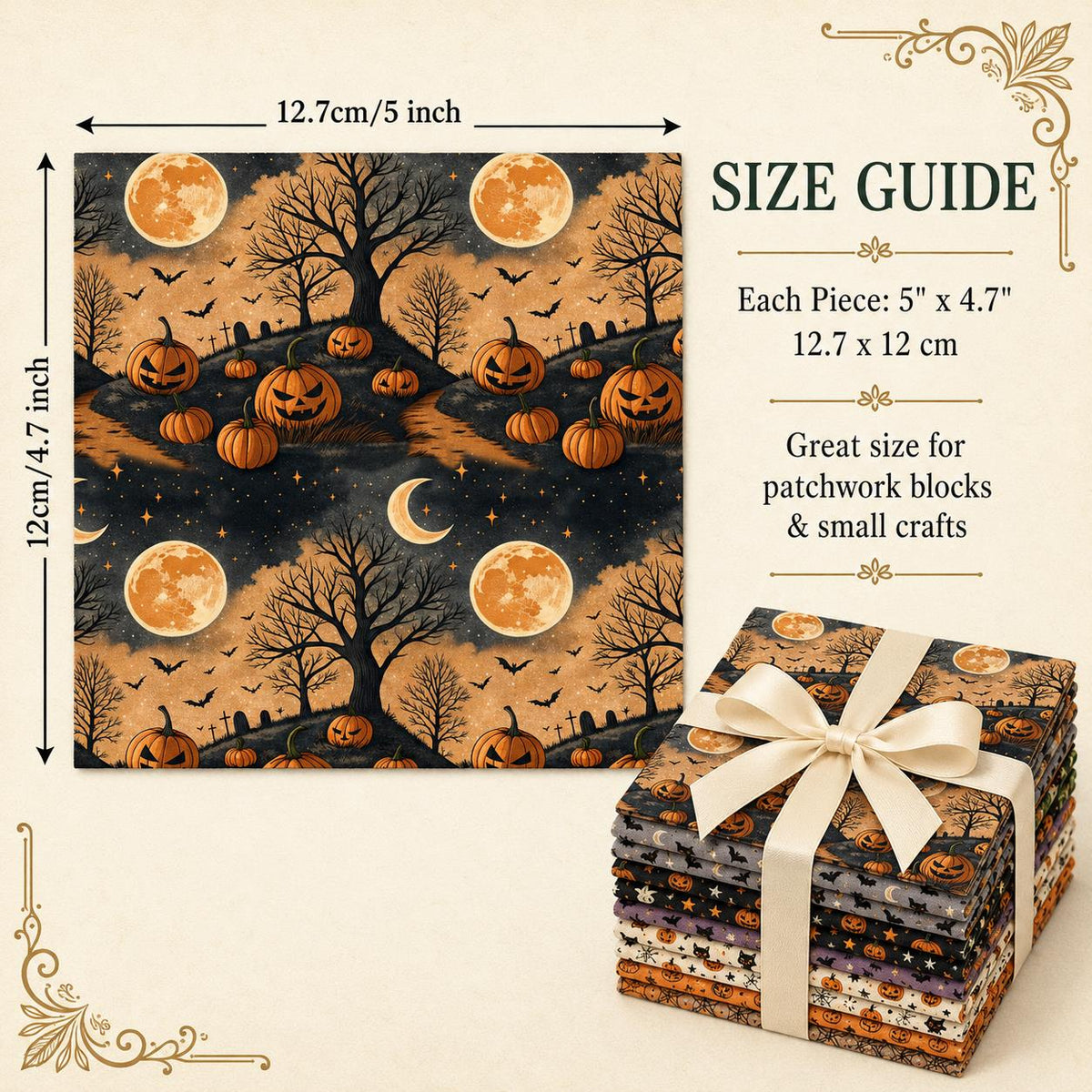 10pcs Charm Pack Set Halloween Pumpkin Holly Snow Pattern Vintage Style Handmade DIY with Rich Color and Texture Elements 100% Polyester Patchwork in 10 Design Styles Suitable for Patchwork DIY Craft Projects DIY Wallet Making Gift Giving Bag Making Mothe
