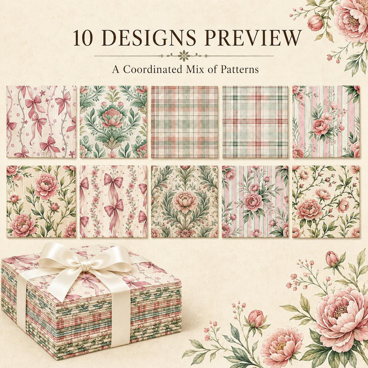 10pcs Charm Pack Set Floral Pattern 100% Polyester Patchwork in 10 Design Styles, Ready-to-Sew Without Cutting, Suitable For Patchwork Wallet Making Gift Giving Tote Bags Coasters DIY Craft Projects For Mother's Gift