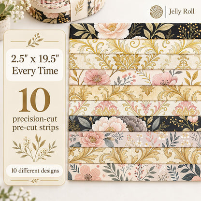 10pcs Vintage Floral Burgundy Pattern Jelly Roll Fabric Strips 2.5X19.7inch Pre-Cut 100% Polyester For Patchwork Quilts, Table Runners, Placemats, Tote Bags, Storage Pouches, Makeup Bags, Coasters, Quilt Blocks & Binding