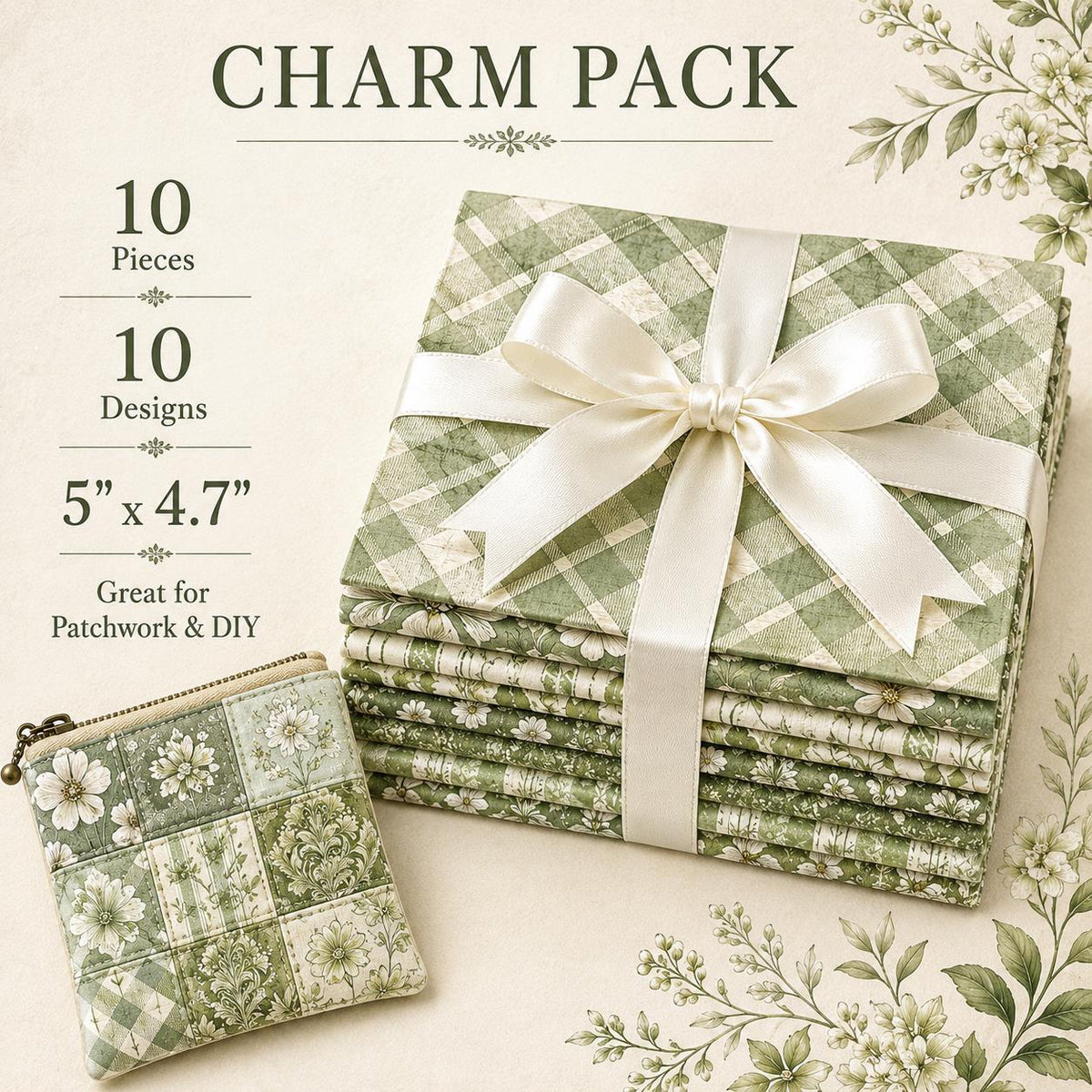 10pcS Charm Pack Set Plaid Floral Pattern VIntage Style Handmade DIY With Rich Color and Texture Elements 100% Polyester Patchwork in 10 Design Styles Suitable For Patchwork DIY Craft Projects DIY Wallet Making Gift Giving Bag Making Mother's Day Gift