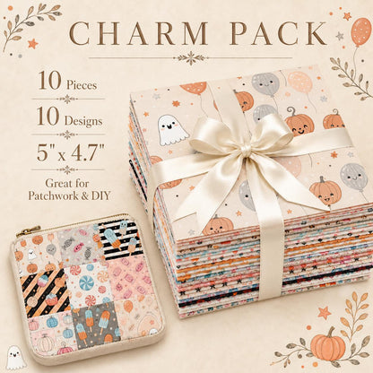 10pcs Charm Pack Set Pumpkin Ghost Halloween Vintage Style Pattern Handmade DIY with Rich Color and Texture Elements 100% Polyester Patchwork in 10 Design Styles Suitable for Patchwork DIY Craft Projects DIY Wallet Making Gift Giving Bag Making Mother's D
