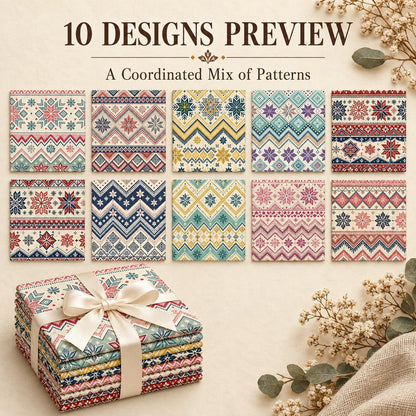 10Pc/Set Christmas Flower Stripe Series Fat Quarter Fabric, Pre-Cut Square Fabric Assort, Fabric Set, Craft Fabric, Handmade DIY Patchwork Fabric,Home Quilting Sewing Fabric, Packaging Fabric, Scrapbooking Craft Hobbyist