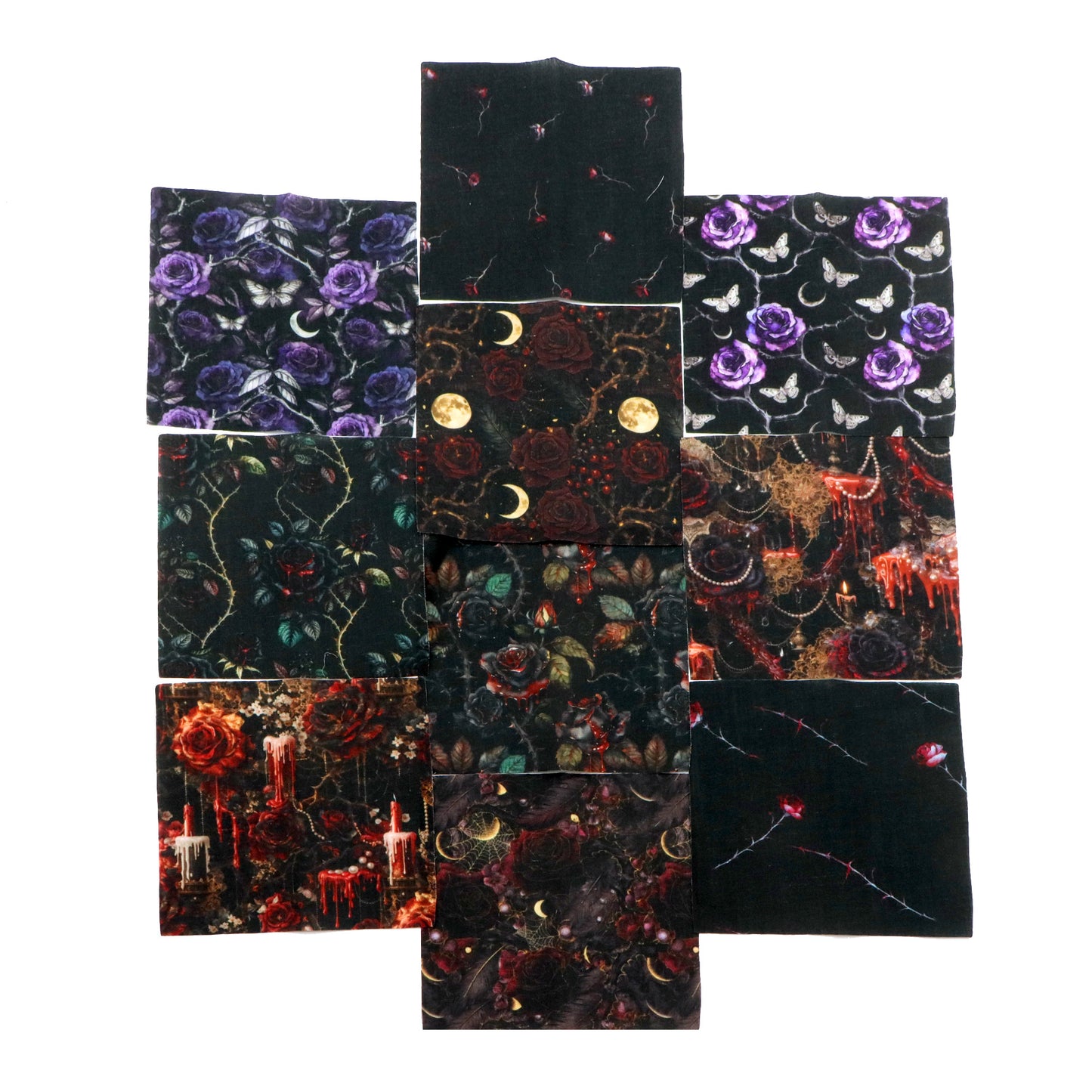 10Pc/Set Halloween Flower Black Series Fat Quarter Fabric, Pre-Cut Square Fabric Assort, Fabric Set, Craft Fabric, Handmade DIY Patchwork Fabric,Home Quilting Sewing Fabric, Packaging Fabric, Scrapbooking Craft Hobbyist