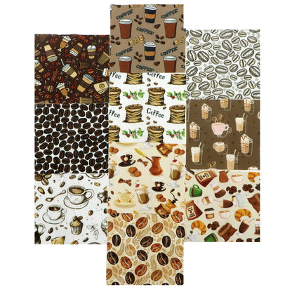 10Pc/Set Coffee Beans Series Leaves Drinks Fat Quarter Fabric, Pre-Cut Square Fabric Assort, Fabric Set, Craft Fabric, Handmade DIY Patchwork Fabric,Home Quilting Sewing Fabric, Packaging Fabric, Scrapbooking Craft Hobbyist