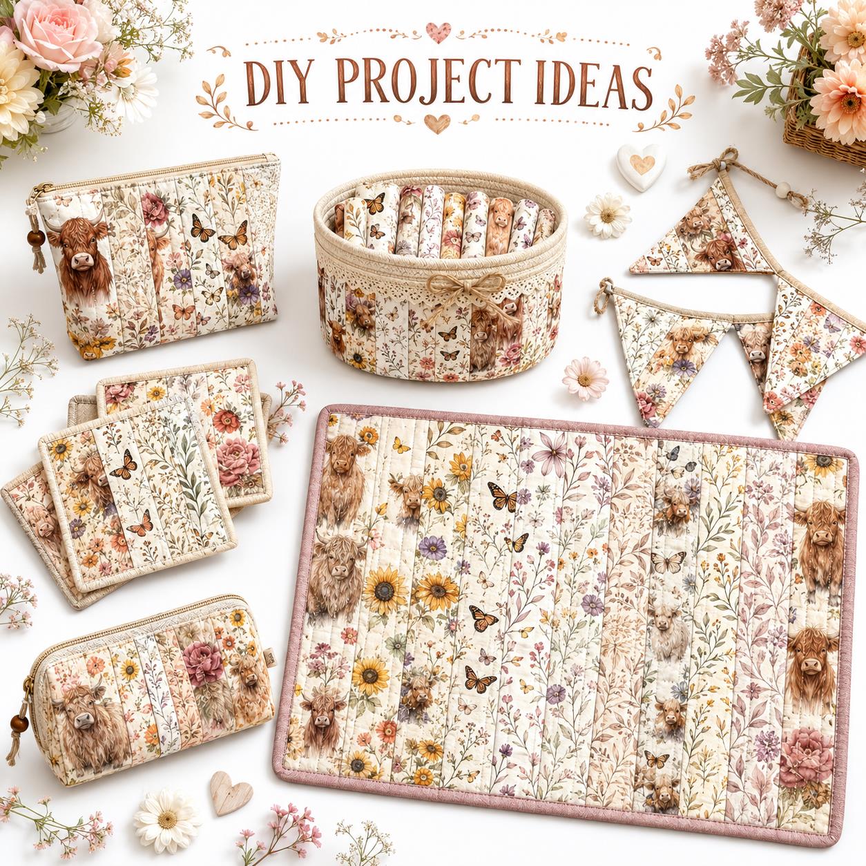 10Pc/Set, Making 10 Images 1pc Each, Each Size: 6.3*50cm Floral Butterfly Cow Series Sliced Fabric Set Style Combination, Polyester Jelly Roll Fabric Strips, Pre-Cut Quilting Squares, For Quilting DIY, Handicrafts And Sewing, Blankets, Rugs